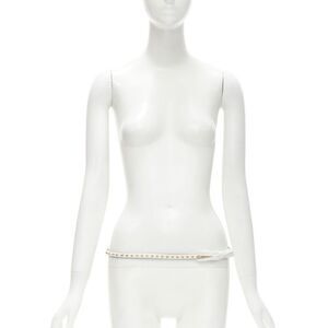 PRADA white leather bow gold punk stud skinny belt 1CC338 80cm 32"